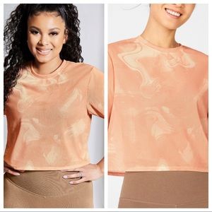 FABLETICS Nayeli Mesh Crop Short Sleeve Marble Pattern Workout Top